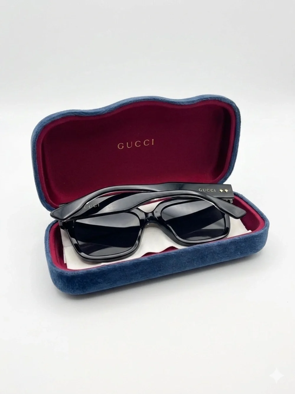 Gucci Black Square Sunglasses with Gold Stud Accents